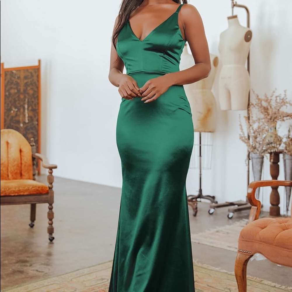 Emerald green silk maxi dress